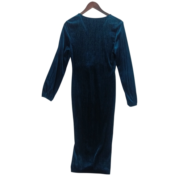Blue Velvet Lurex Twist Midi Dress Christmas Winter Party Long Sleeve Size M NWT - Picture 9 of 13